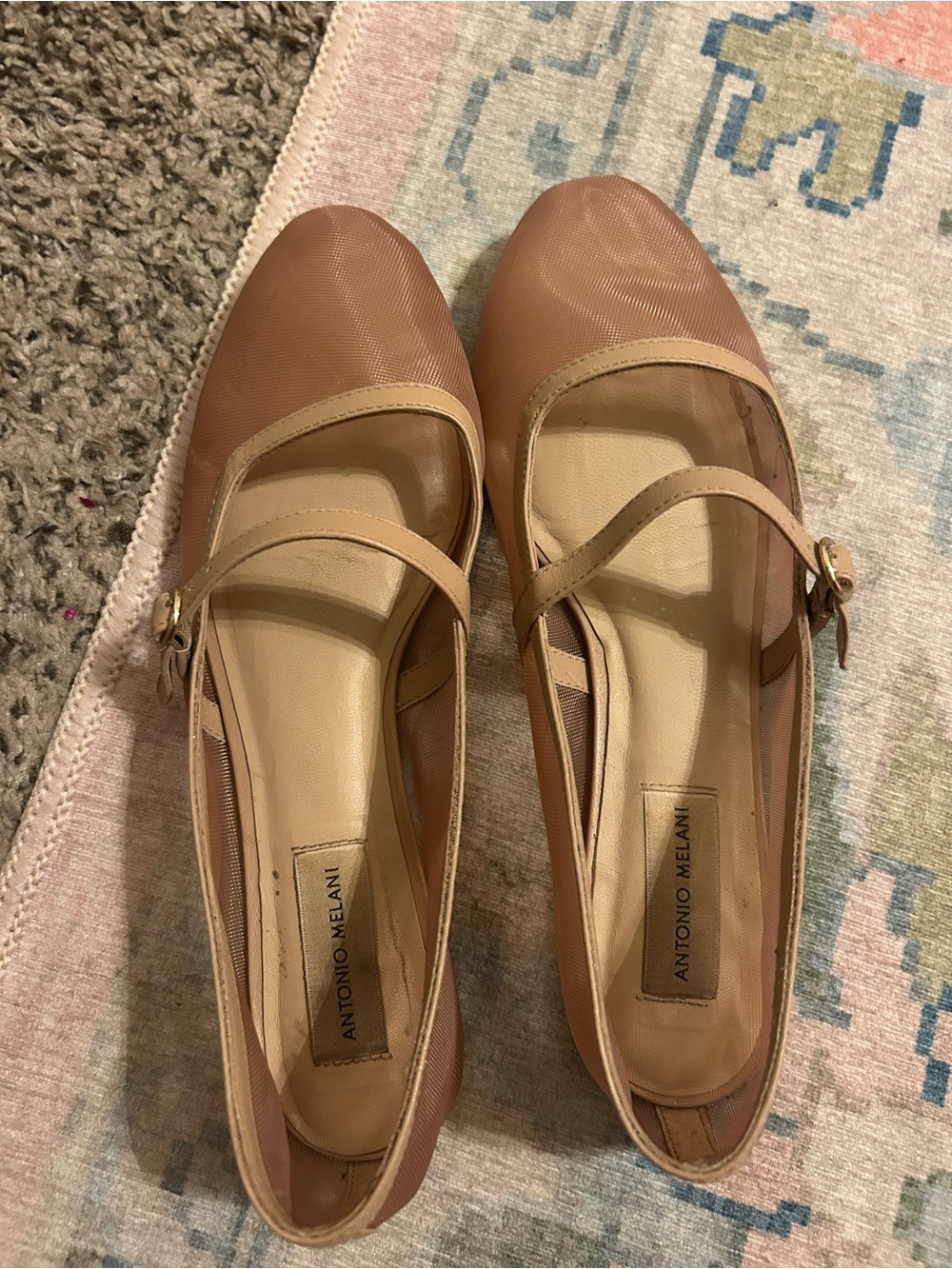 ANTONIO MELANI Blush Tan Mary Jane Flats with Buckle